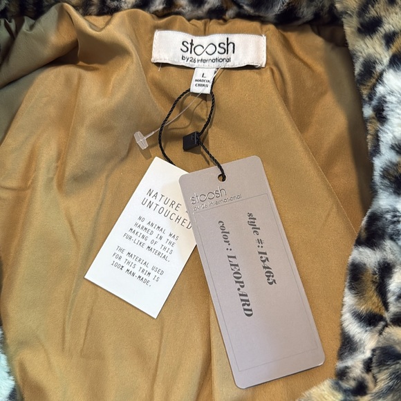 NWT Stoosh By 26 International Faux Fur Leopard Print Coat w/ Pockets Tan Cream - Picture 12 of 15